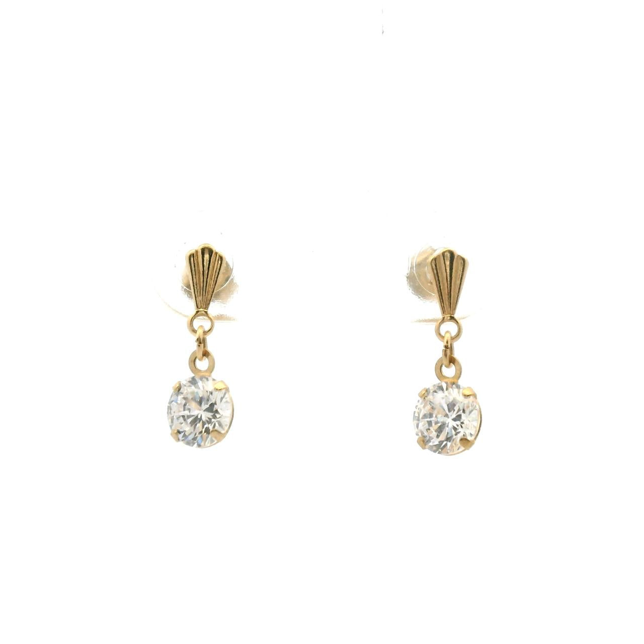 Estate 9ct Yellow Gold Cubic Zirconia Drop Stud Earrings
