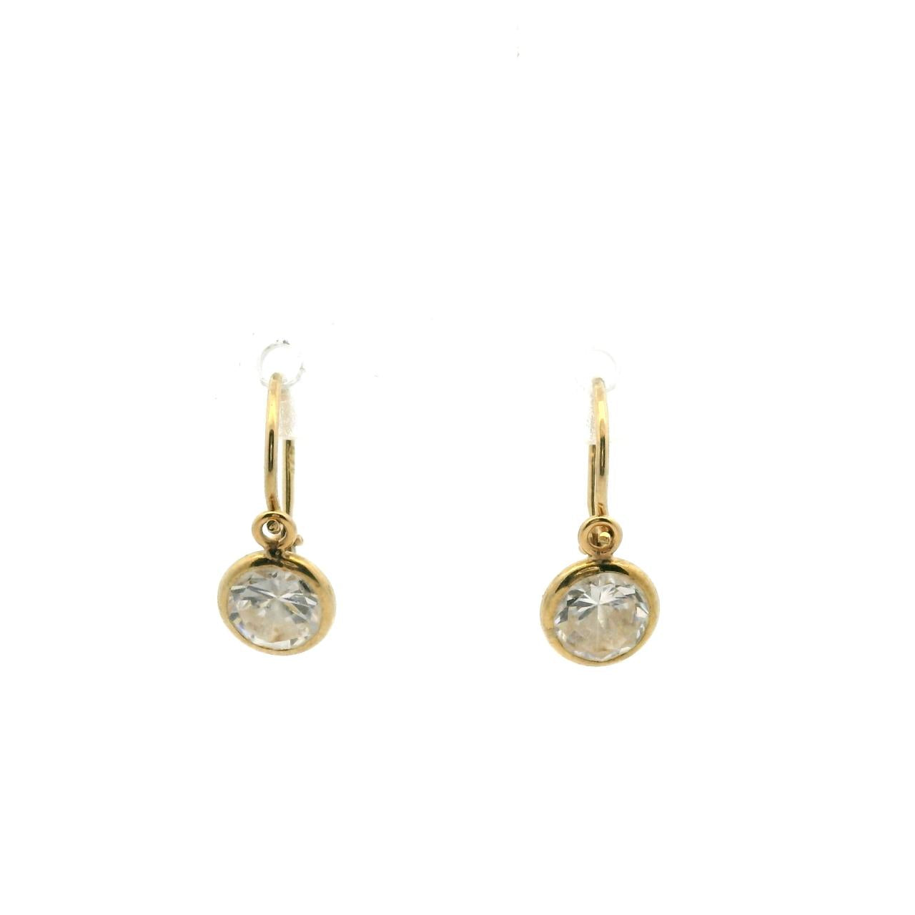 Estate 9ct Yellow Gold Cubic Zirconia Round Drop Hook Earrings