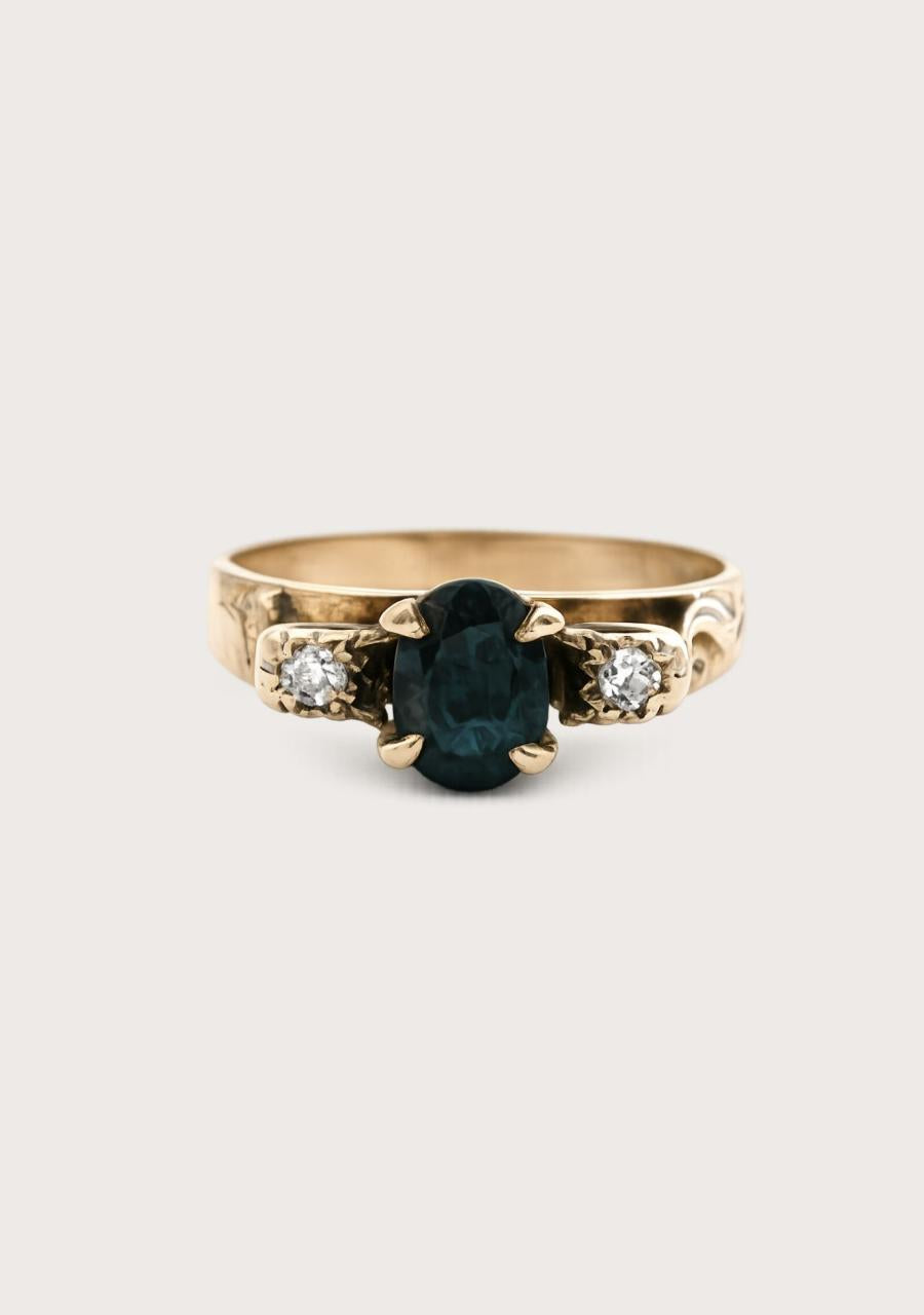 Estate 9ct Yellow Gold Sapphire & Diamond Ring