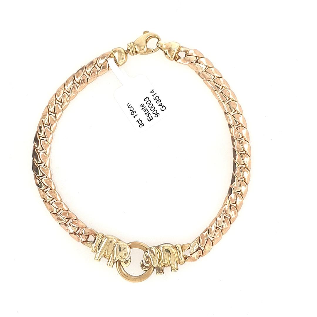 Estate 9ct Yellow & Rose Gold Hollow Curb Link Elephant Bracelet Weight: 8.68g Length: 19cm Please Note: Some links are slightly dented