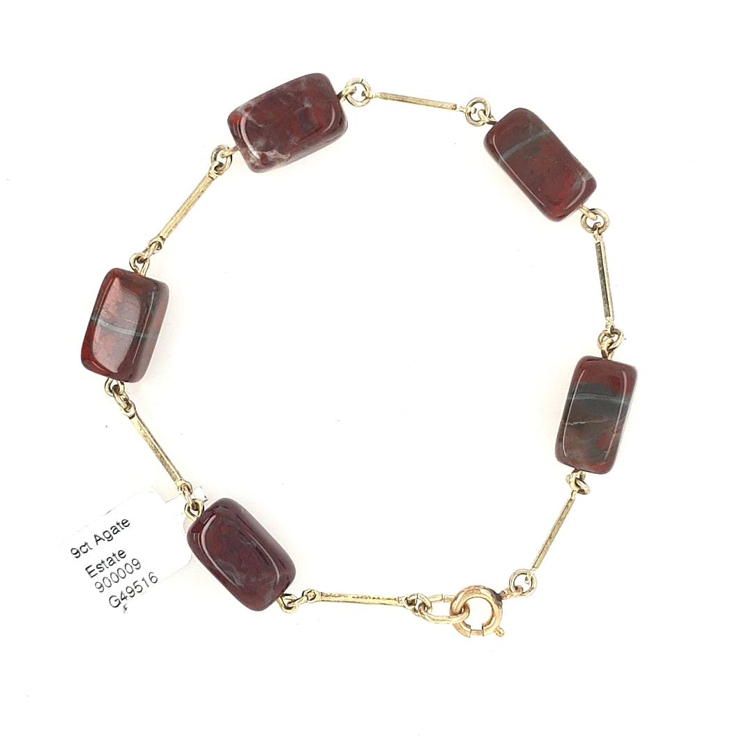 Estate 9ct Yellow Gold Red Agate Bracelet Bracelet Length: 21cm Weight: 12.10g