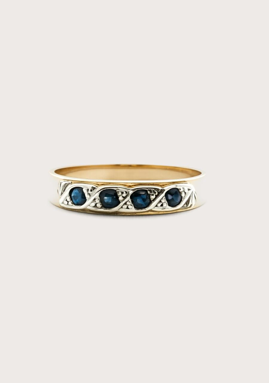 Estate 9ct Yellow Gold Sapphire & Diamond Ring