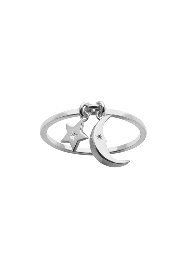 Karen Walker Sterling Silver Moon and Star Charm Ring