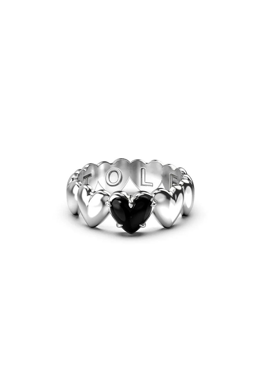 Stolen Girlfriends Club Sterling Silver Band of Hearts Ring with Onyx