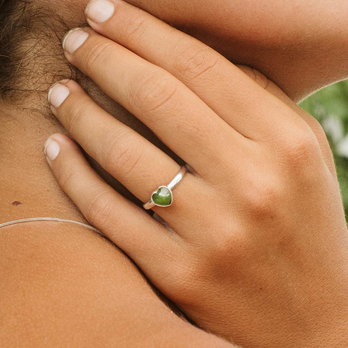 Nick Von K Pounamu Heart Ring Sterling Silver