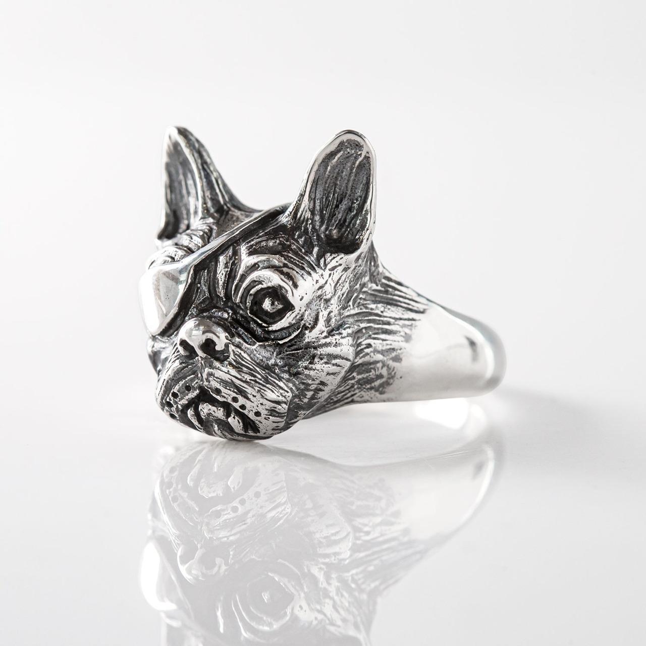 Nick Von K French Bulldog Ring Sterling Silver