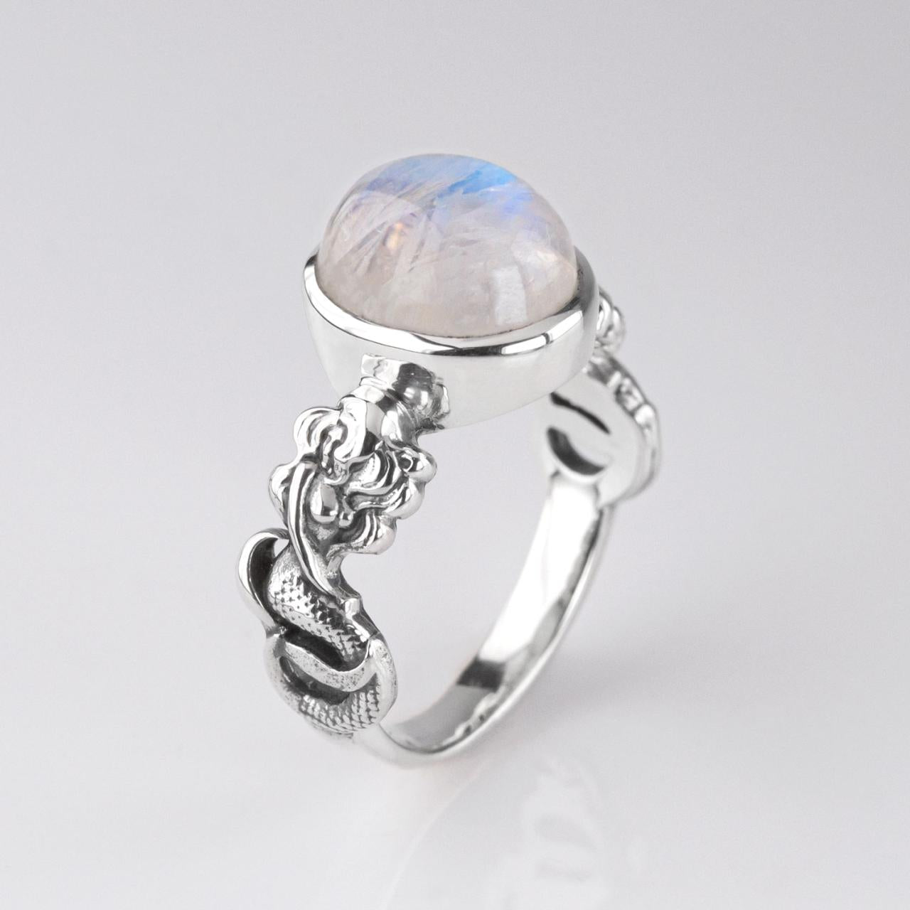 Nick Von K Sterling Silver Rainbow Moonstone Mermaid Ring