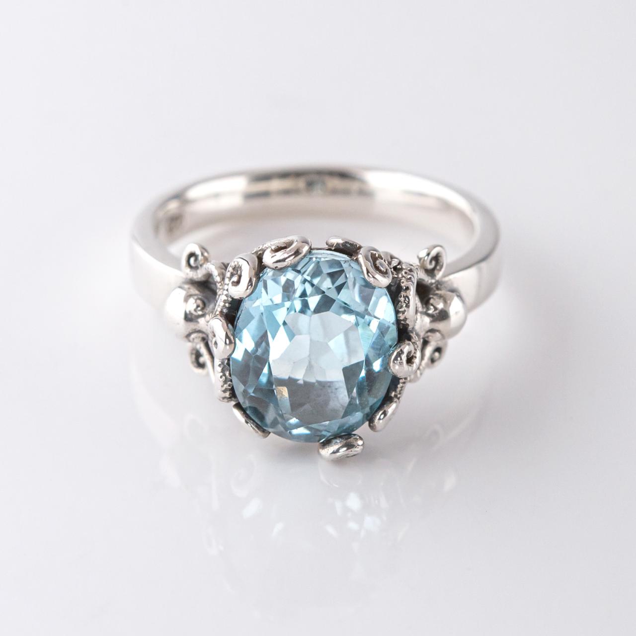 Nick Von K Sterling Silver Blue Topaz Twin Octopus Ring