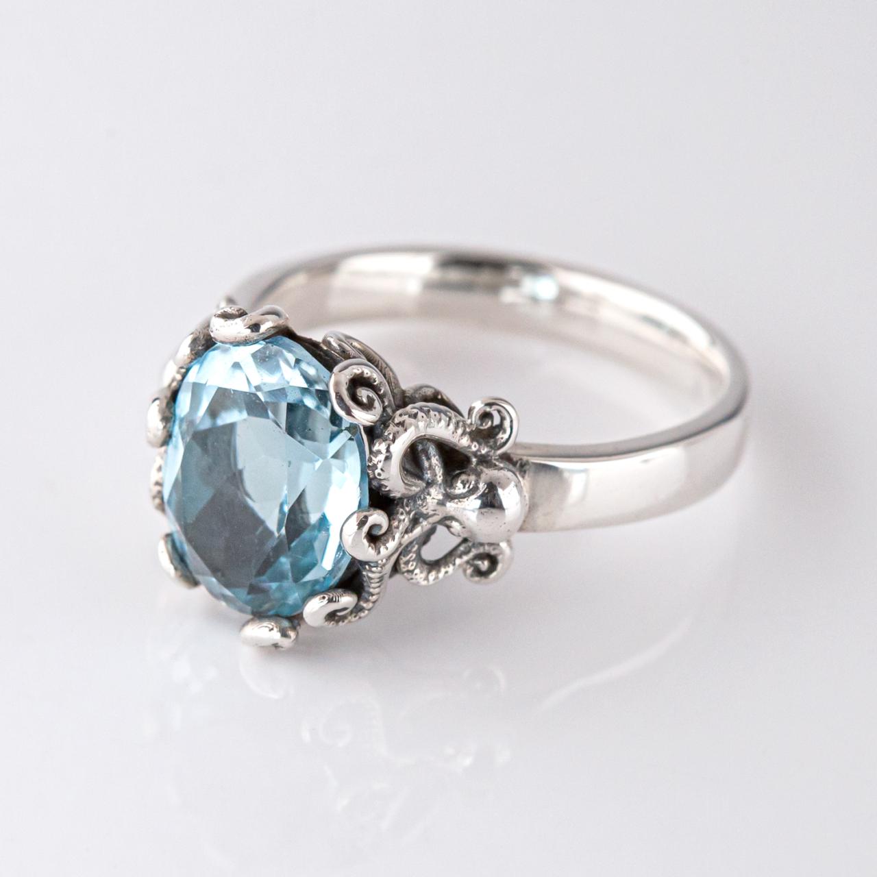 Nick Von K Sterling Silver Blue Topaz Twin Octopus Ring