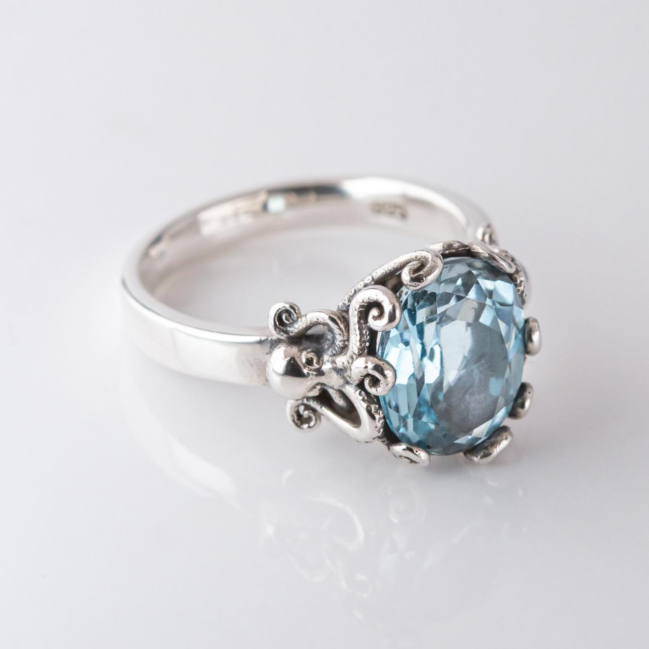 Nick Von K Sterling Silver Blue Topaz Twin Octopus Ring