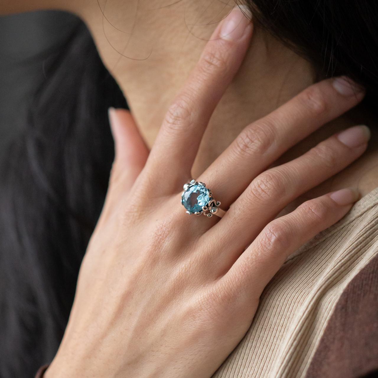 Nick Von K Sterling Silver Blue Topaz Twin Octopus Ring
