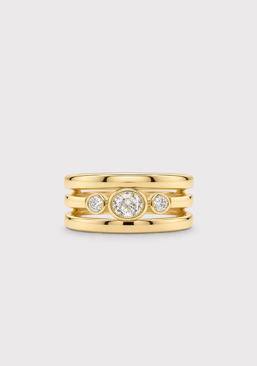 9ct Yellow Gold Old Mined Cut Three Stone Diamond Split Band Ring