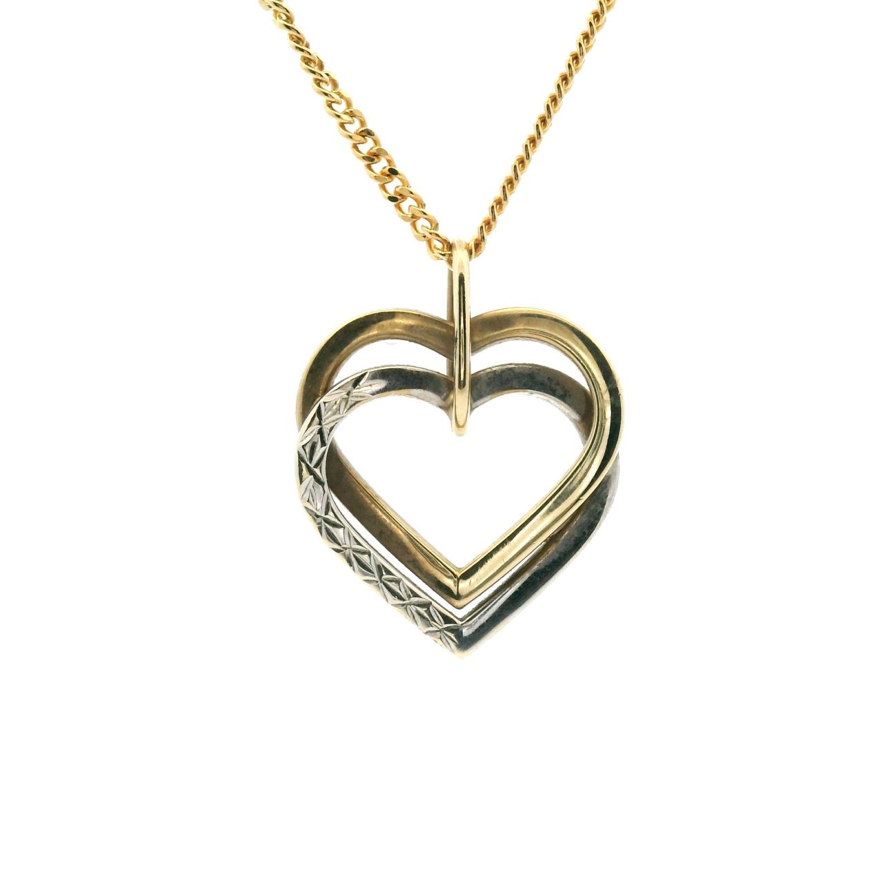 Estate 9ct Yellow & White Gold Double Heart Pendant
