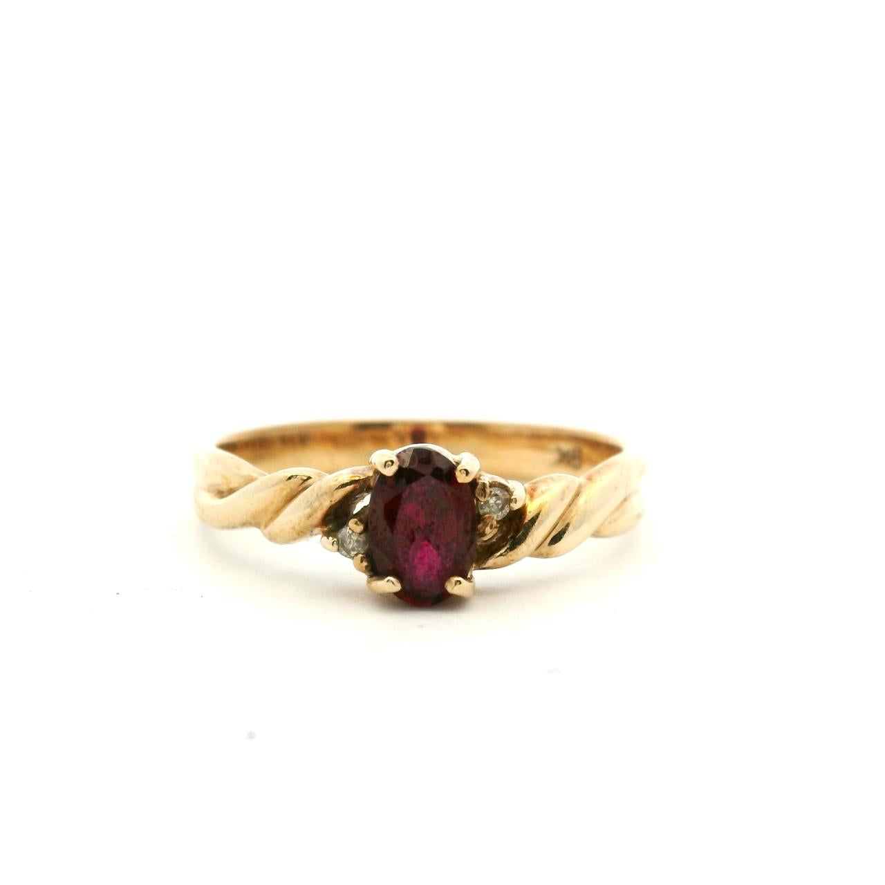 Estate 9ct Yellow Gold Synthetic Ruby & Diamond Ring