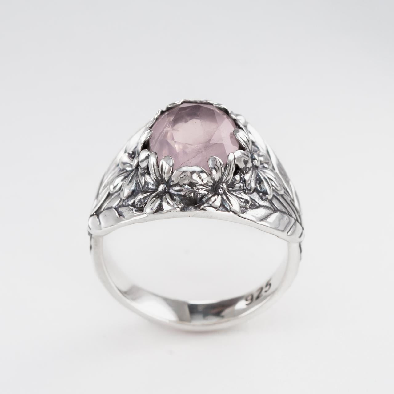 Nick Von K Sterling Silver Flower Garden Ring in Rose Quartz