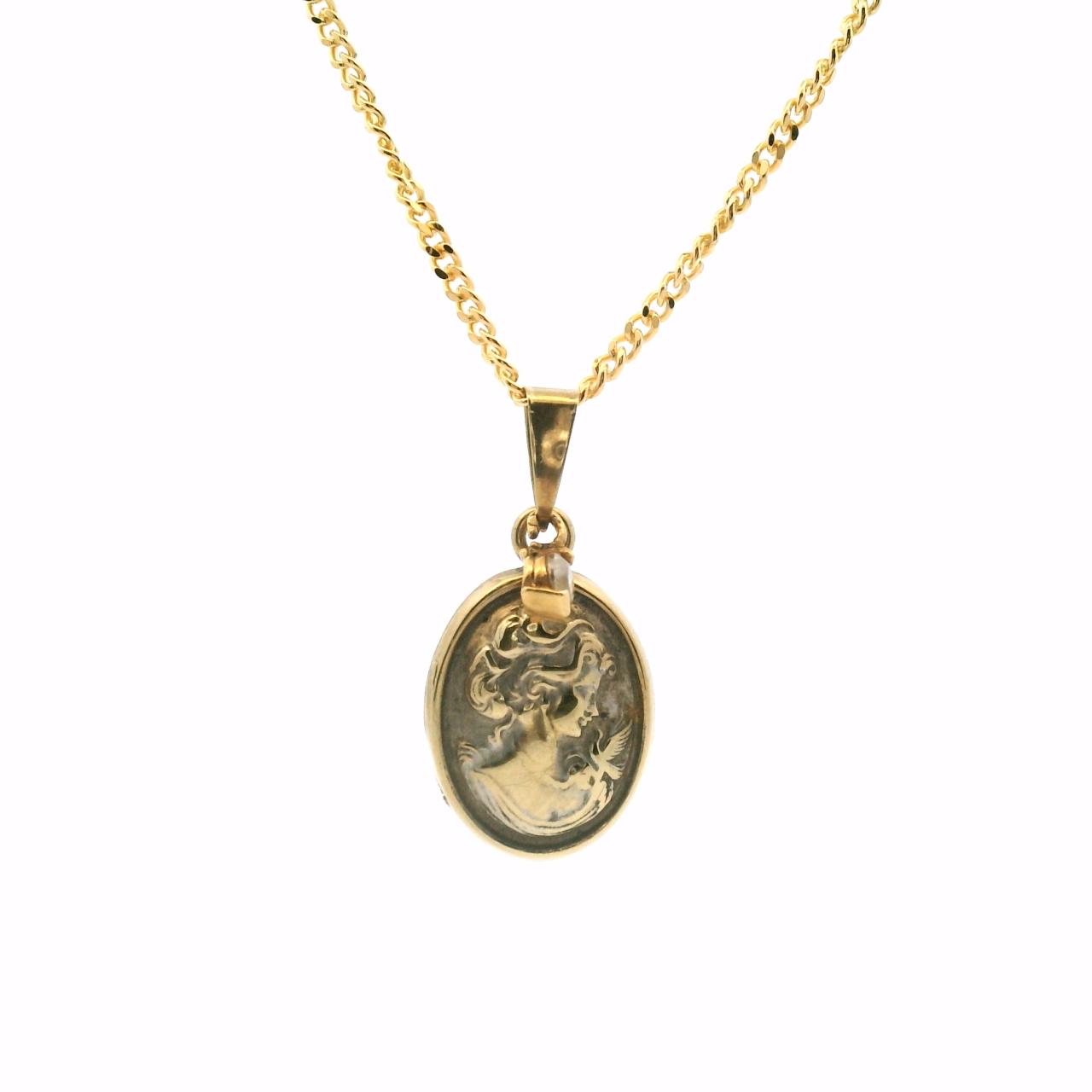 Estate 9ct Yellow Gold Oval Woman Portrait Pendant with Cubic Zirconia