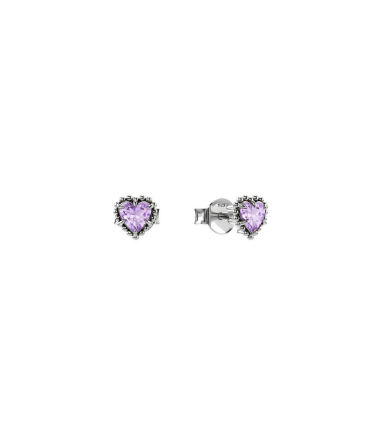 Stolen Girlfriends Club Sterling Silver Dahlia's Heart Stud Earrings with Pink Amethyst