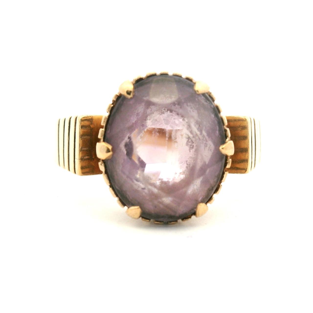 Estate 9ct Yellow Gold Amethyst Solitaire Ring
