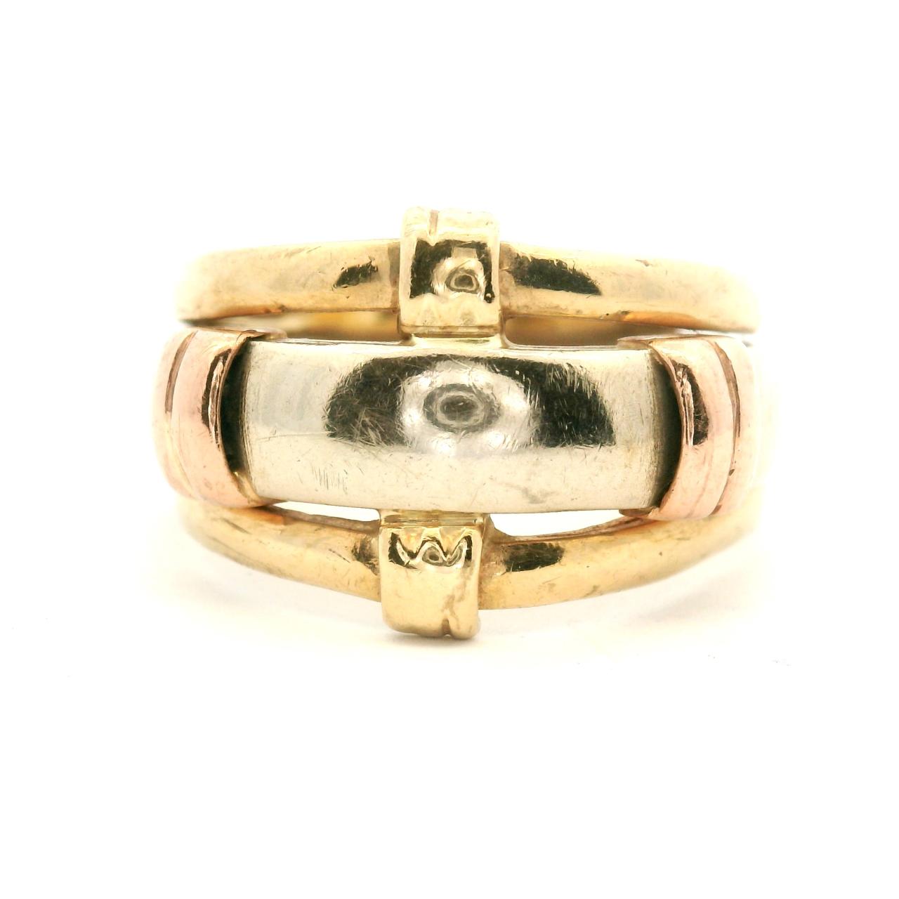 Estate 9ct Tri-Tone Wide Triple Band Ring