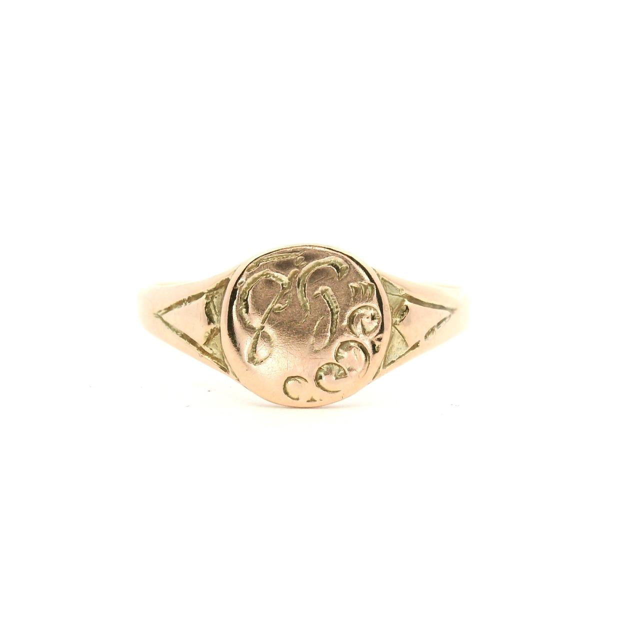 9ct Yellow Gold Round Engraved Signet Ring