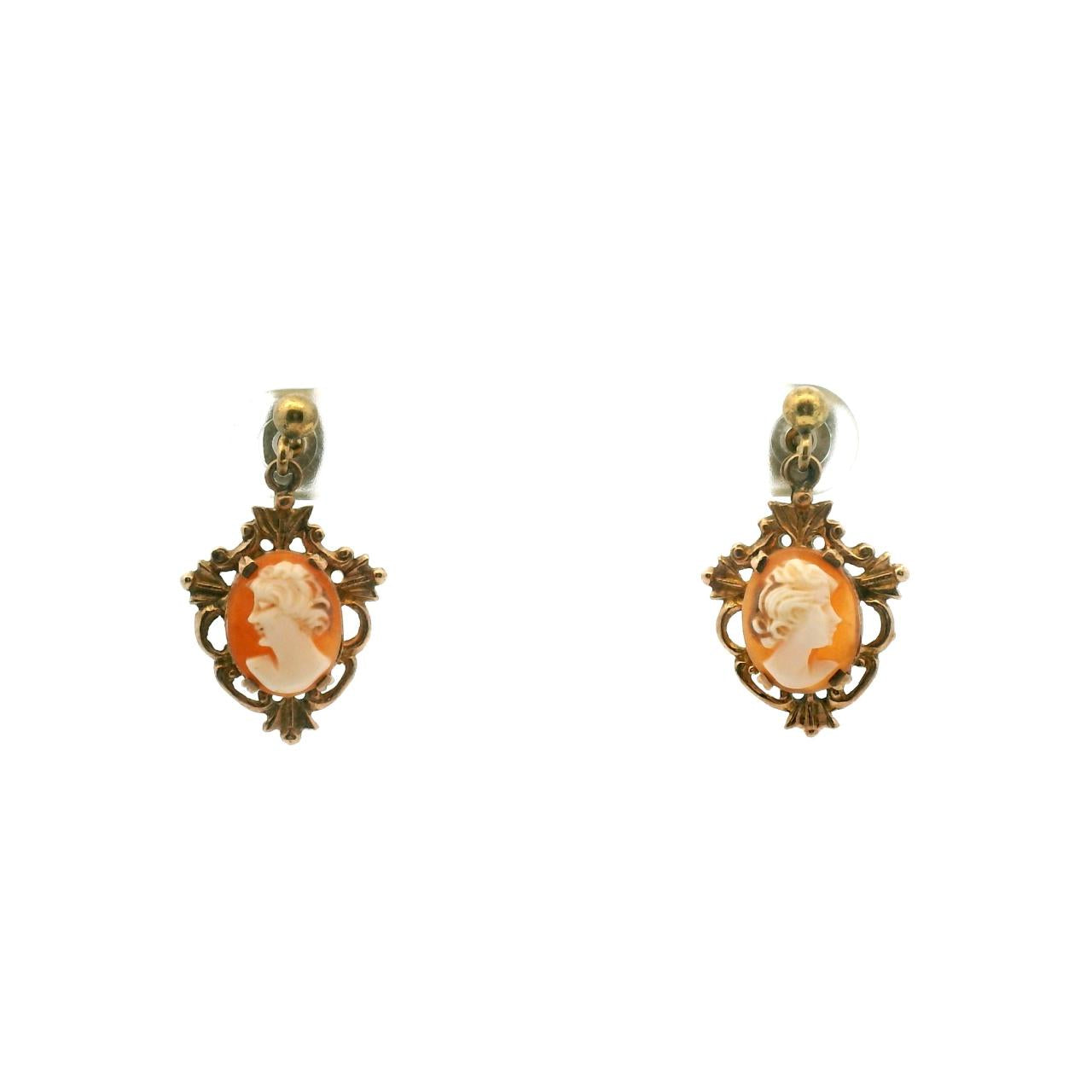 Estate 9ct Rose Gold Cameo Drop Stud Earrings