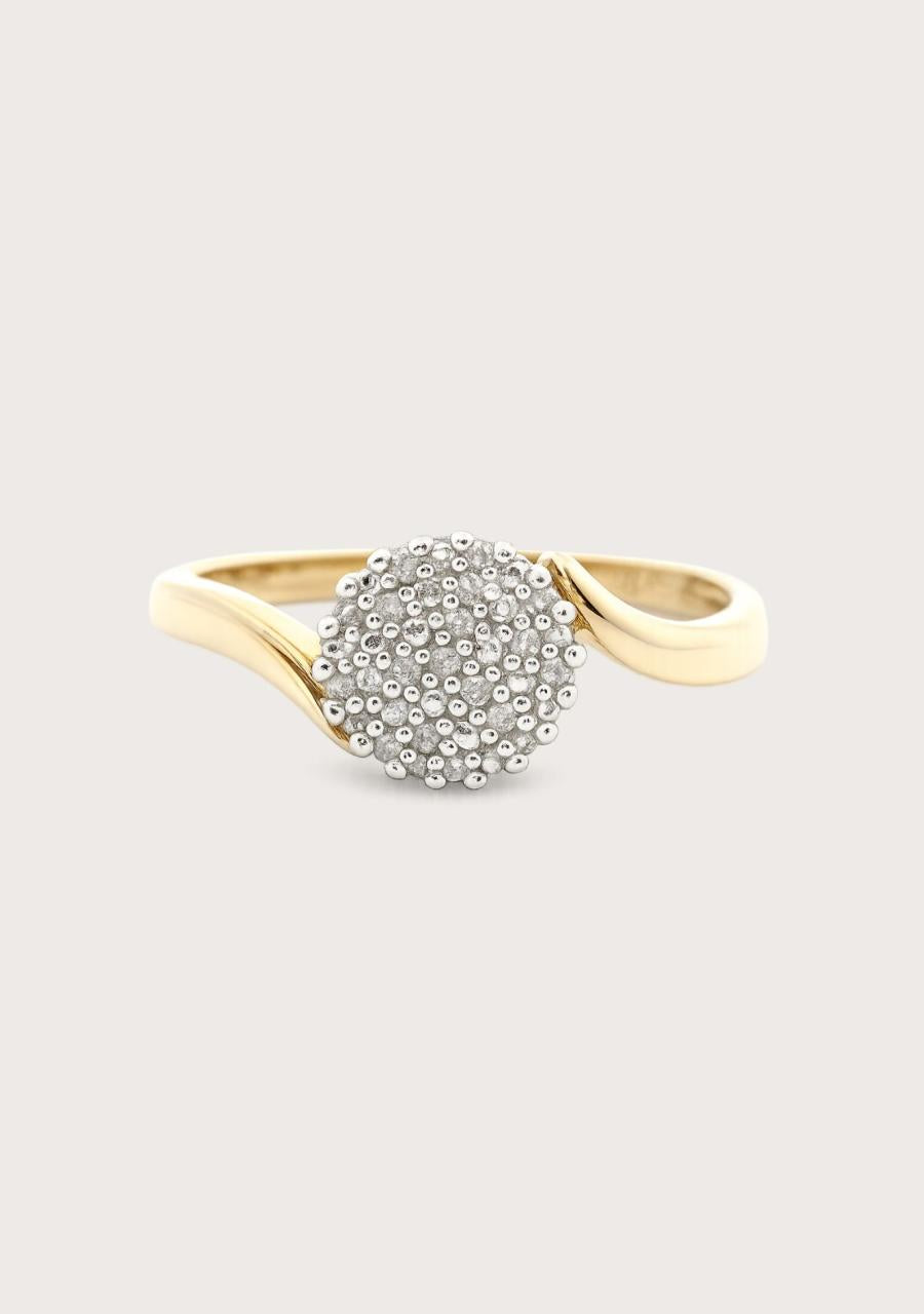 Estate 9ct Yellow Gold Round Diamond Pavé Cluster Ring