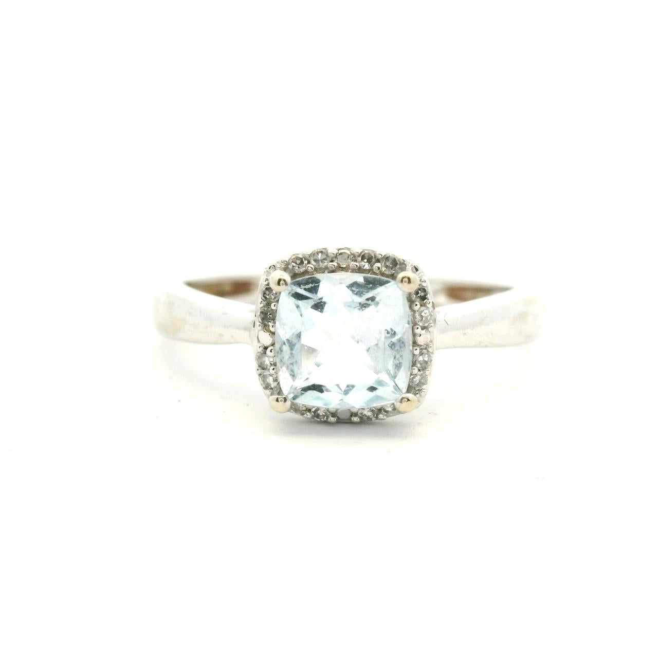 Estate 9ct White Gold Aquamarine & Diamond Ring