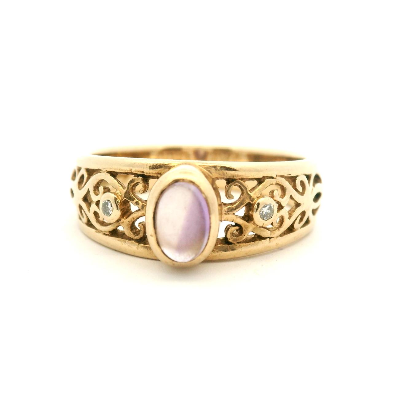 Estate 9ct Yellow Gold Amethyst & Diamond Filigree Band