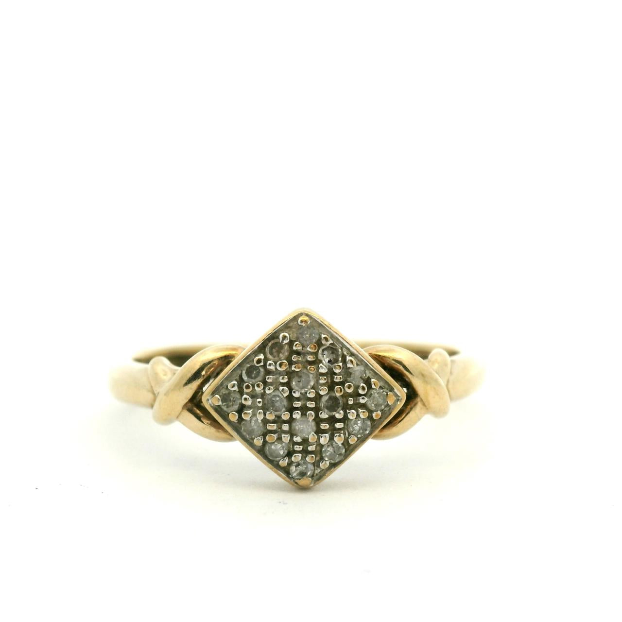 Estate 9ct Yellow Gold Fancy Triangular Diamond Cluster Ring