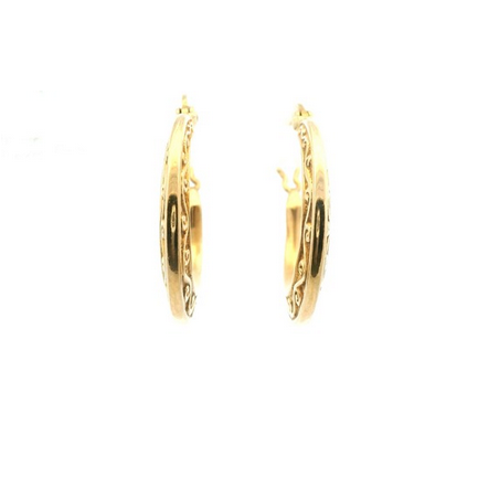 Estate 9ct Yellow Gold Knife Edge Patterned Hoop Earrings