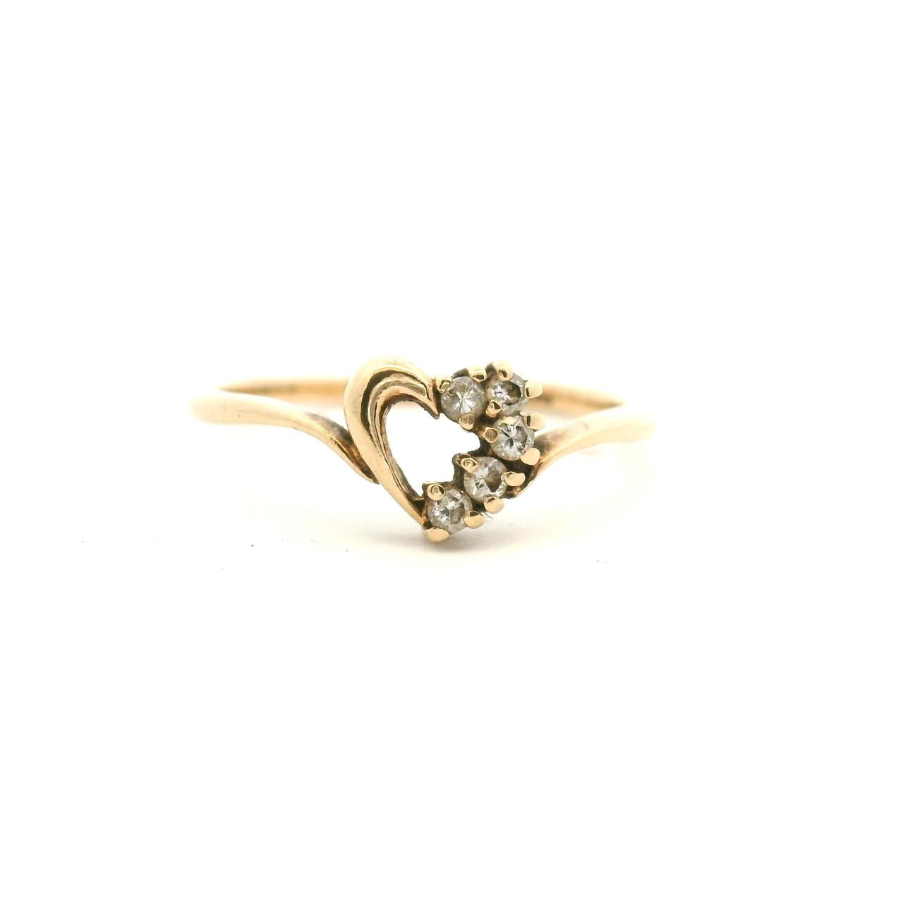 Estate 9ct Yellow Gold Diamond Open Heart Ring
