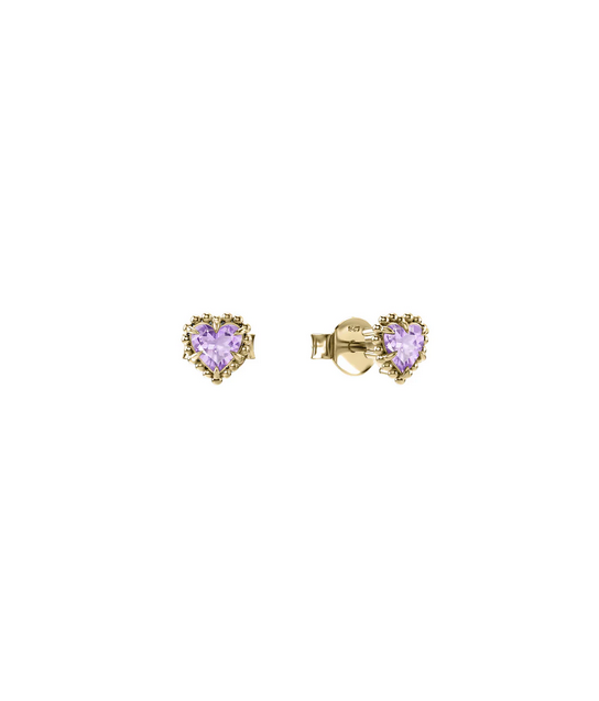 Stolen Girlfriends Club 18ct Gold Plated Dahlia's Heart Stud Earrings with Pink Amethyst
