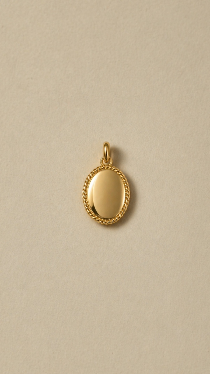 9ct Yellow Gold Oval Twisted Engravable Pendant