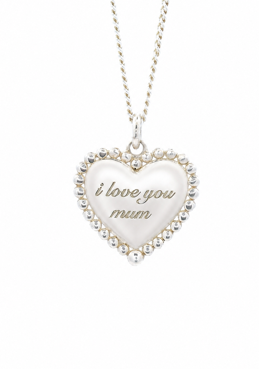 Sterling Silver Heart Milgrain Engraved Pendant