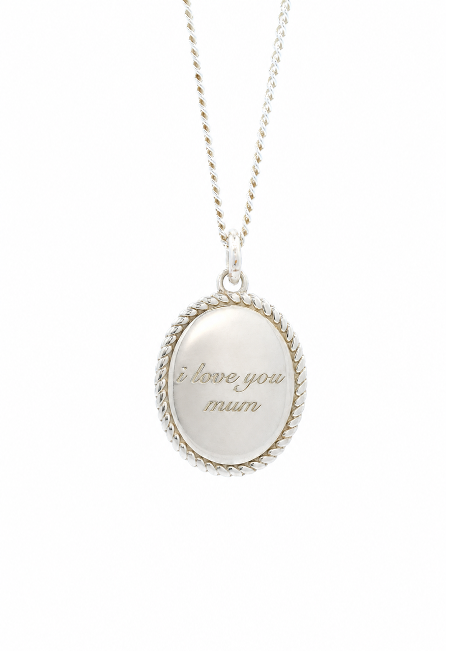 Sterling Silver Oval Twisted Engraved Pendant