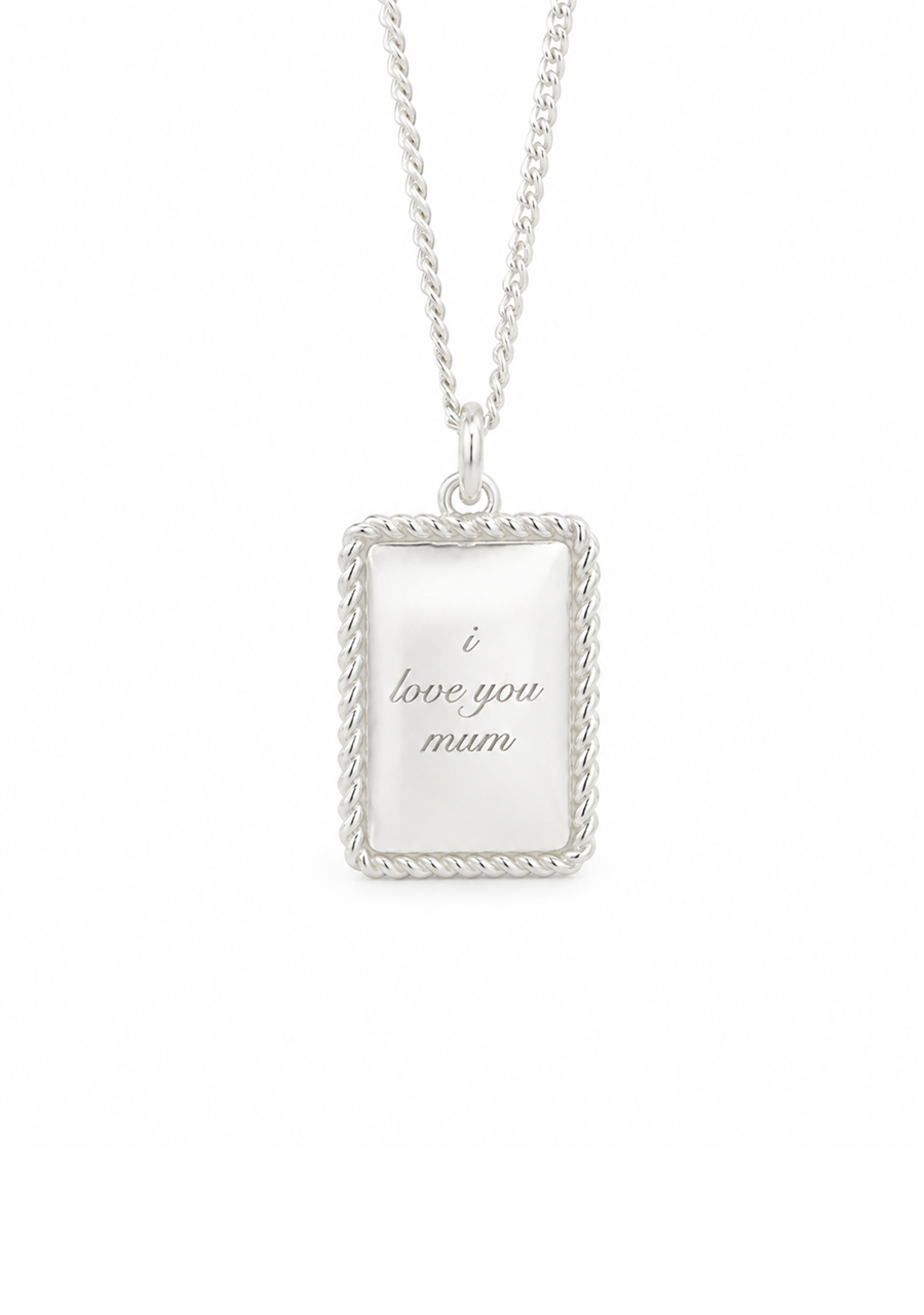Sterling Silver Rectangular Twisted Engraved Pendant