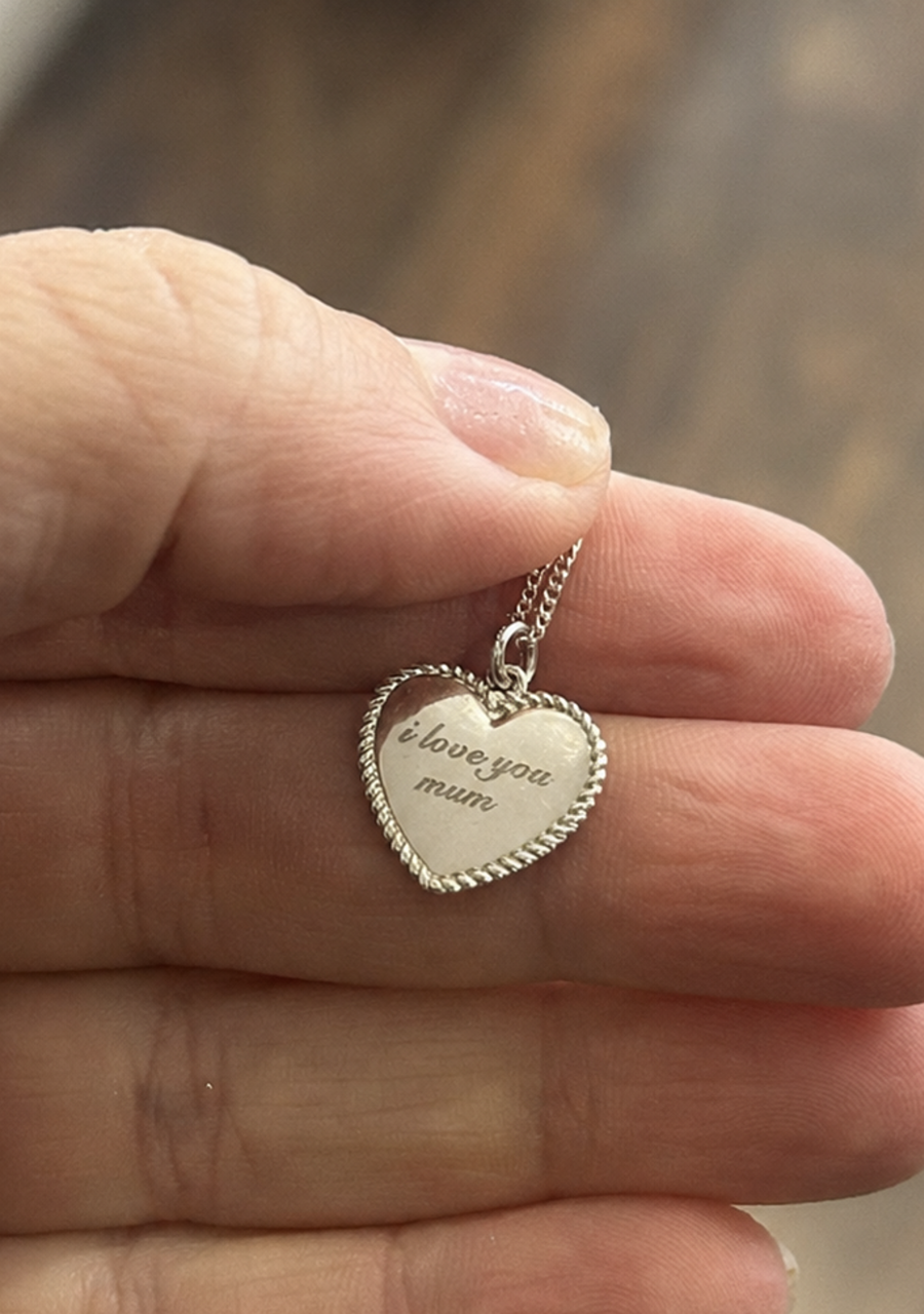 Sterling Silver Heart Twisted Engraved Pendant