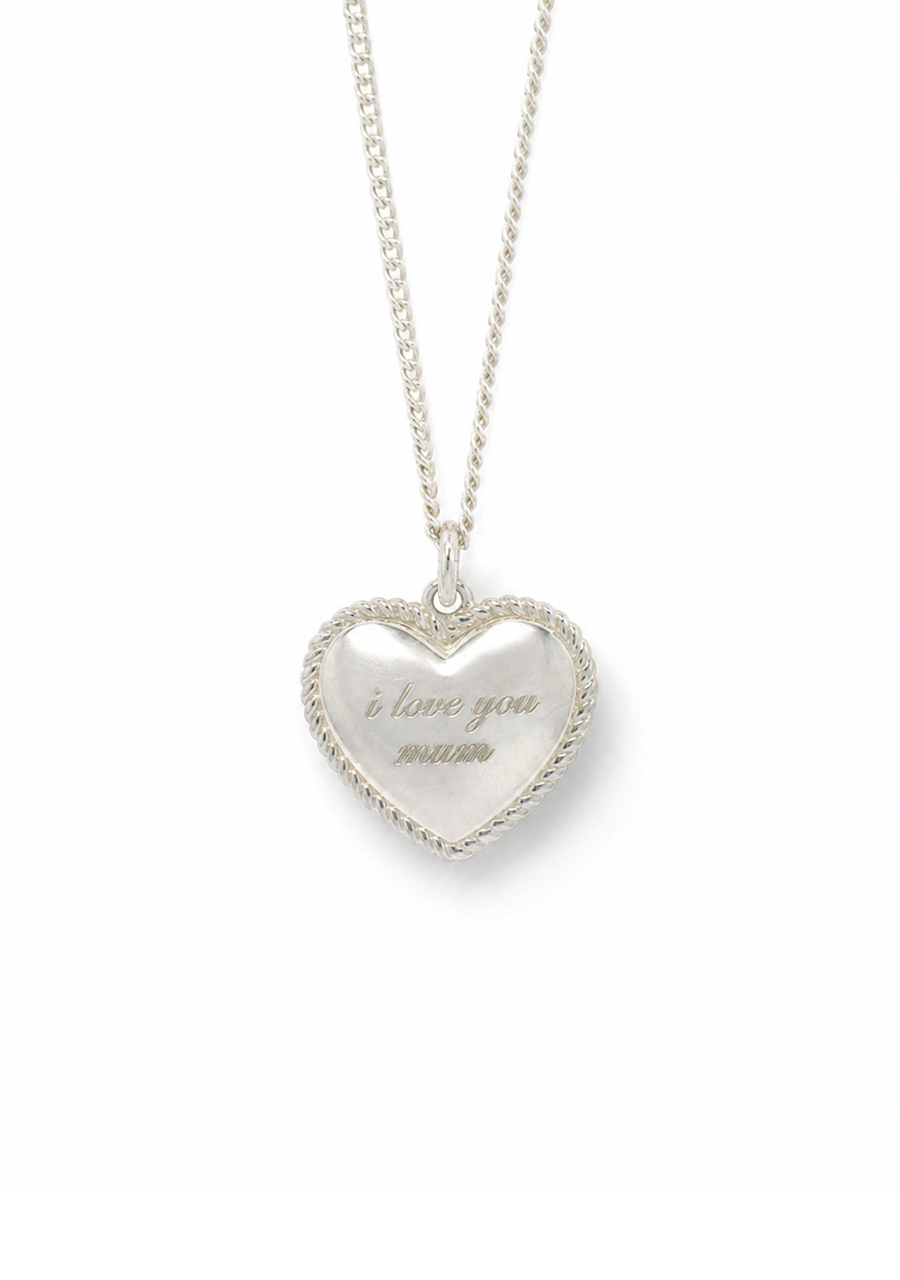 Sterling Silver Heart Twisted Engraved Pendant