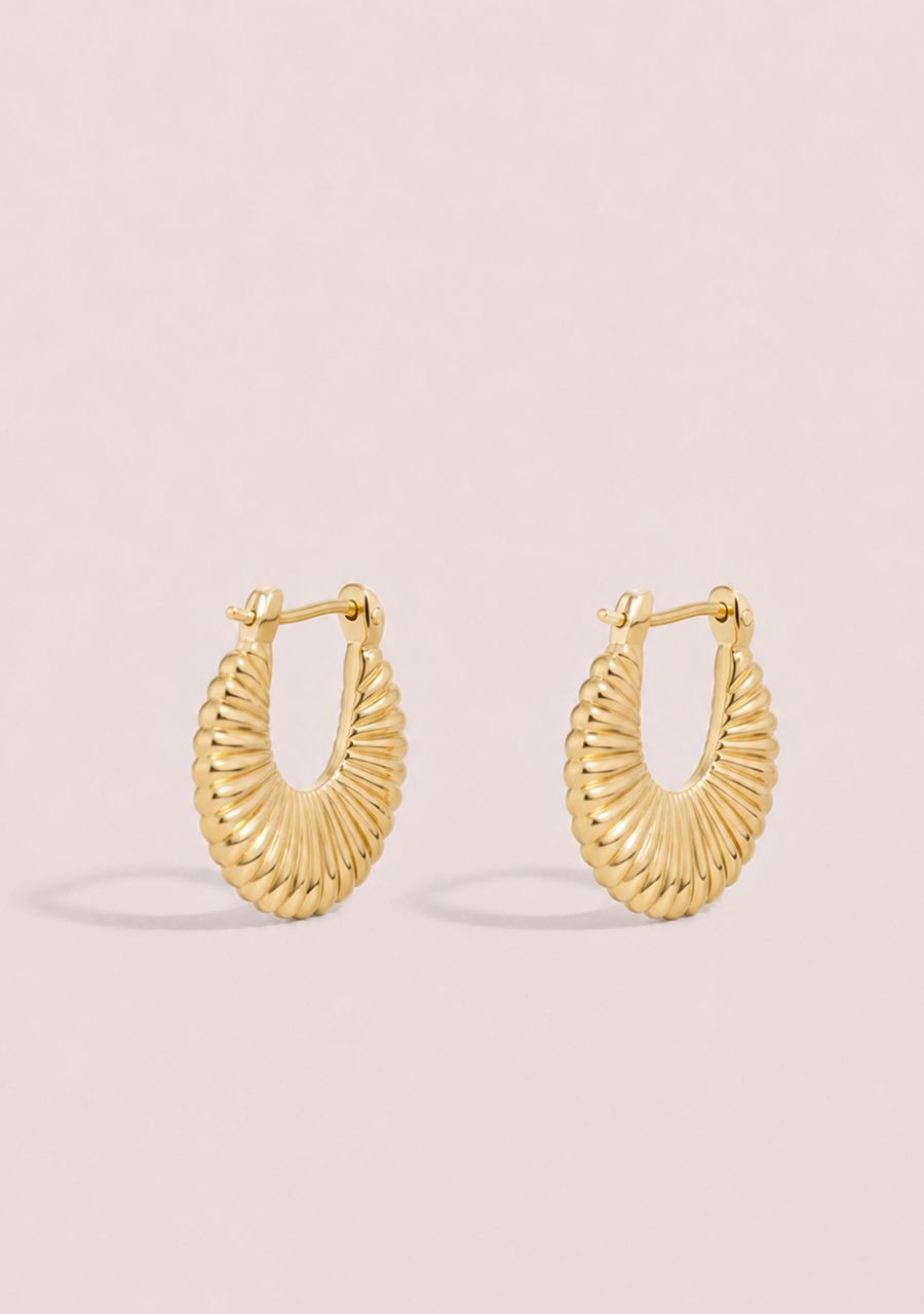 9ct Yellow Gold Small Ripple Hoop Earrings
