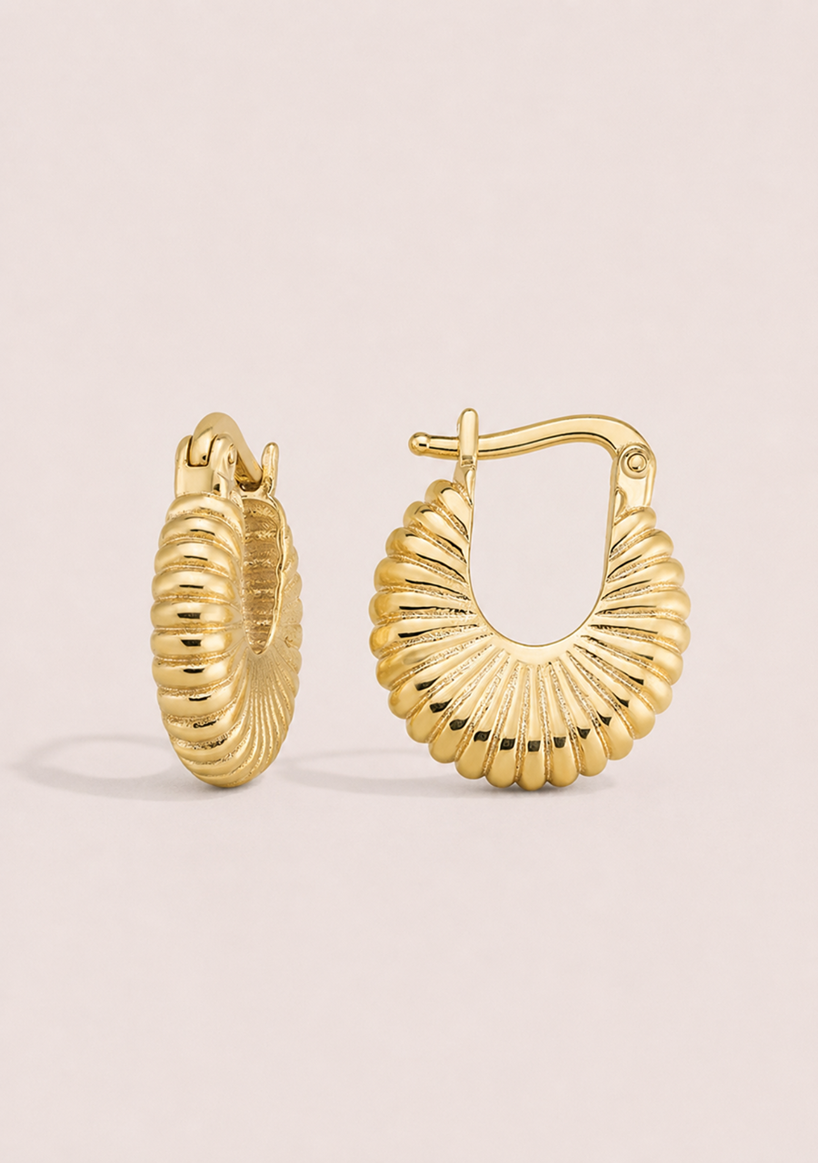9ct Yellow Gold Small Ripple Hoop Earrings