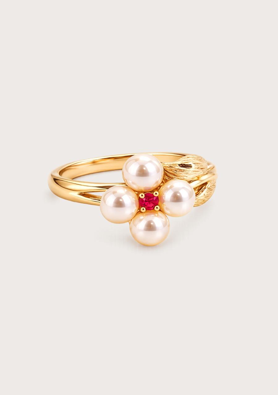 Estate 18ct Yellow Gold Freshwater Pearl with Pink Sapphire Ring