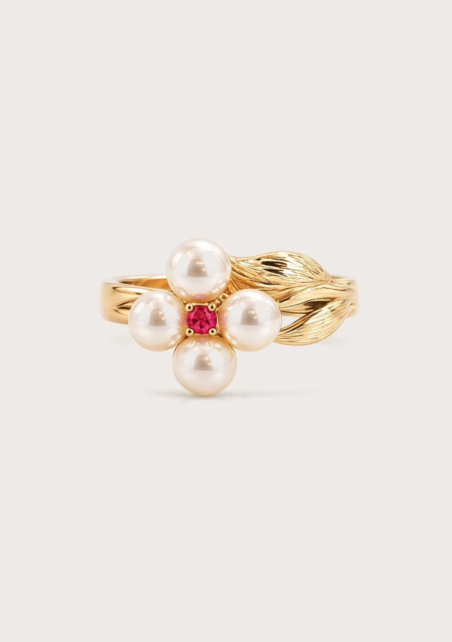 Estate 18ct Yellow Gold Freshwater Pearl with Pink Sapphire Ring