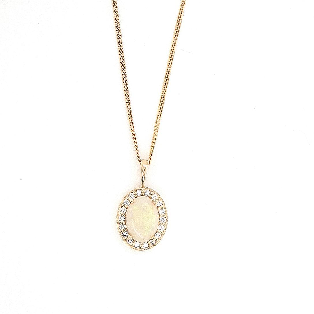 Opal & Diamond 9ct Yellow Gold Halo Pendant
