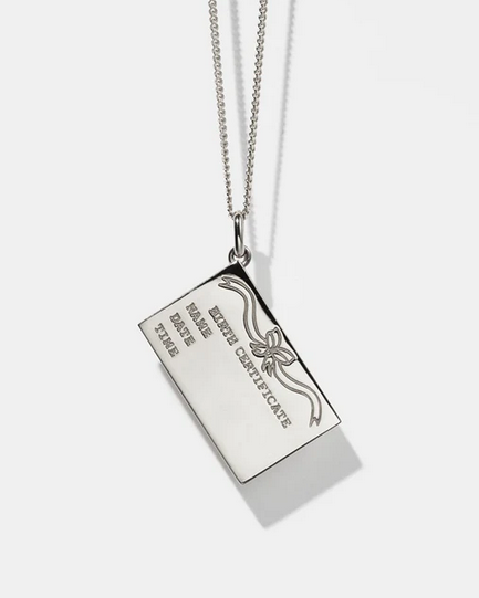 Meadowlark Sterling Silver Birth Certificate Charm Necklace