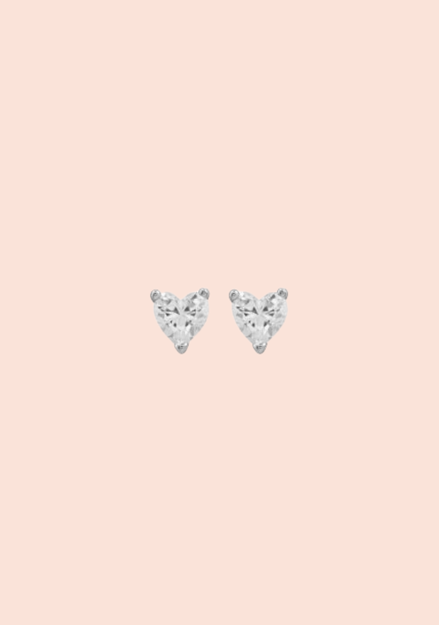 Sterling Silver 5mm White Heart Cubic Zirconia Stud Earrings