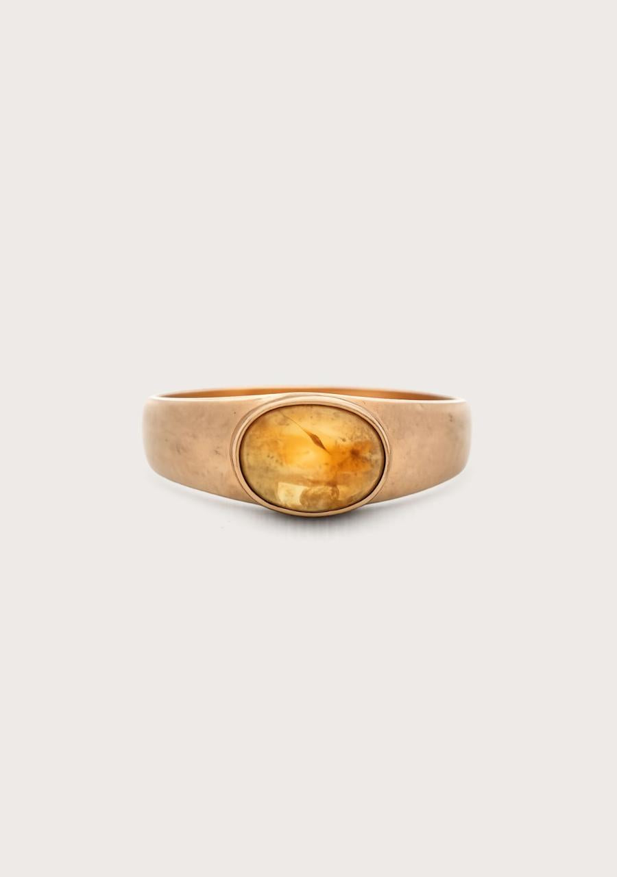 Estate 9ct Yellow Gold Cabochon Citrine Bezel Set Ring
