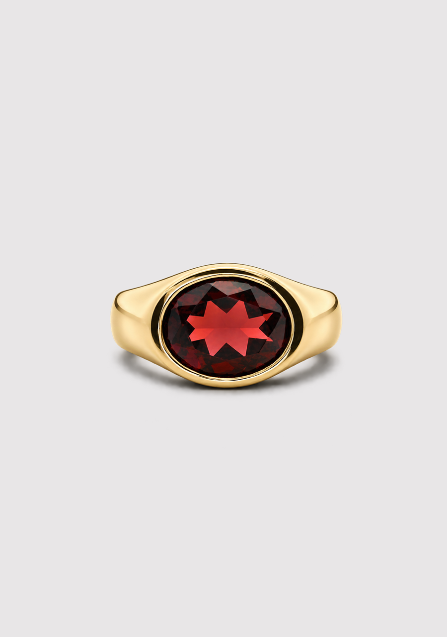 9ct Yellow Gold African Garnet Bezel Set Ring