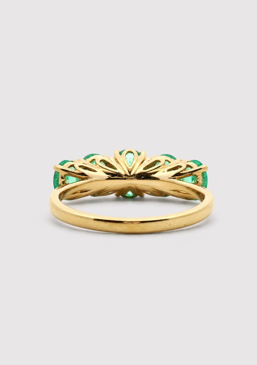 9ct Yellow Gold Colombian Emerald Five Stone Ring