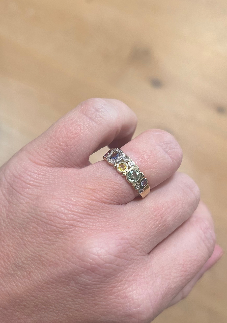 9ct Yellow Gold Coloured Sapphire & Diamond Bubble Ring