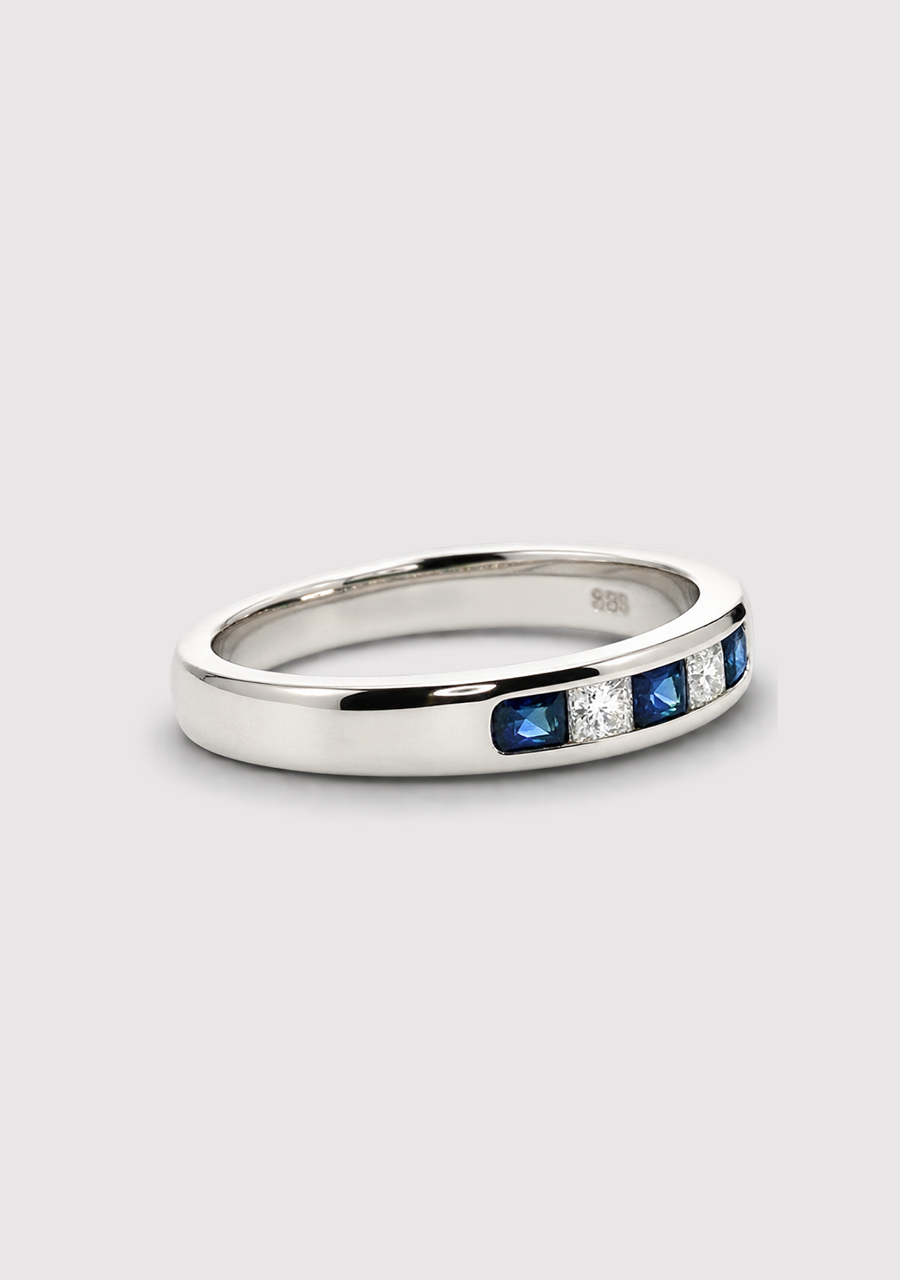9ct White Gold Sapphire & Diamond Channel Set Ring